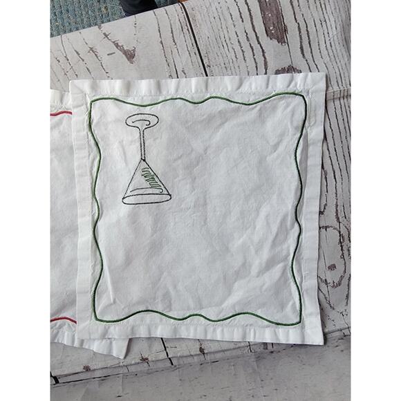 Pier 1 Cocktail Martini Napkins Set 4 Embroidered White Cotton - Picture 5 of 10